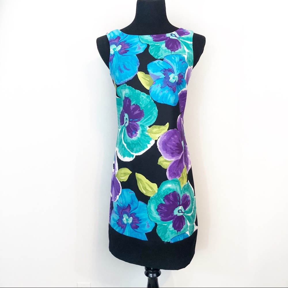 AB Studio sheath dress aqua teal floral size 2